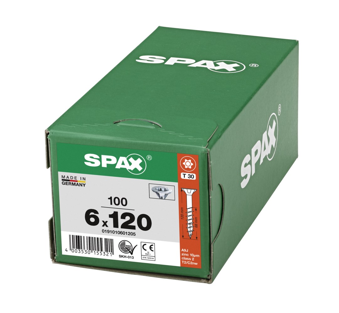 SPAX 6 x 120mm T-Star countersunk Wirox woodscrew box of 100