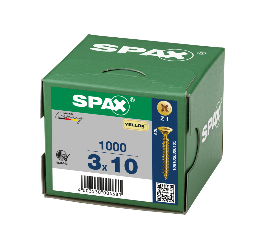 SPAX 3 x 10mm pozi countersunk Yellox woodscrew box of 1000