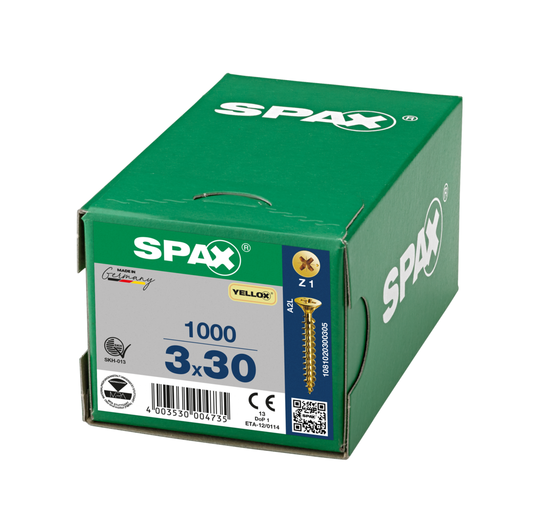 SPAX 3 x 30mm pozi countersunk Yellox woodscrew box of 1000
