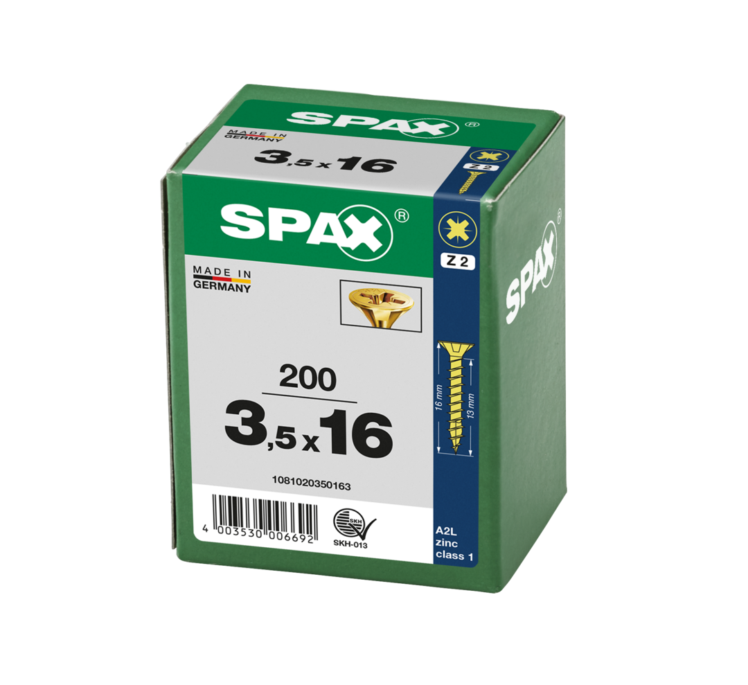 SPAX 3.5 x 16mm pozi countersunk Yellox woodscrew box of 200