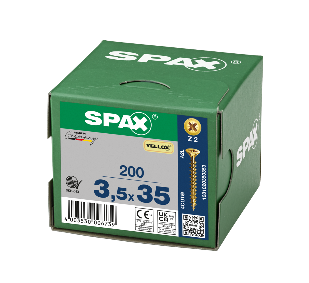 SPAX 3.5 x 35mm pozi countersunk Yellox woodscrew box of 200