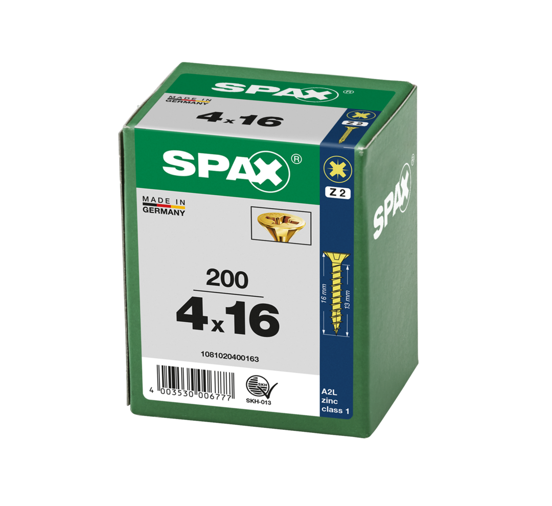 SPAX 4 x 16mm pozi countersunk Yellox woodscrew box of 200