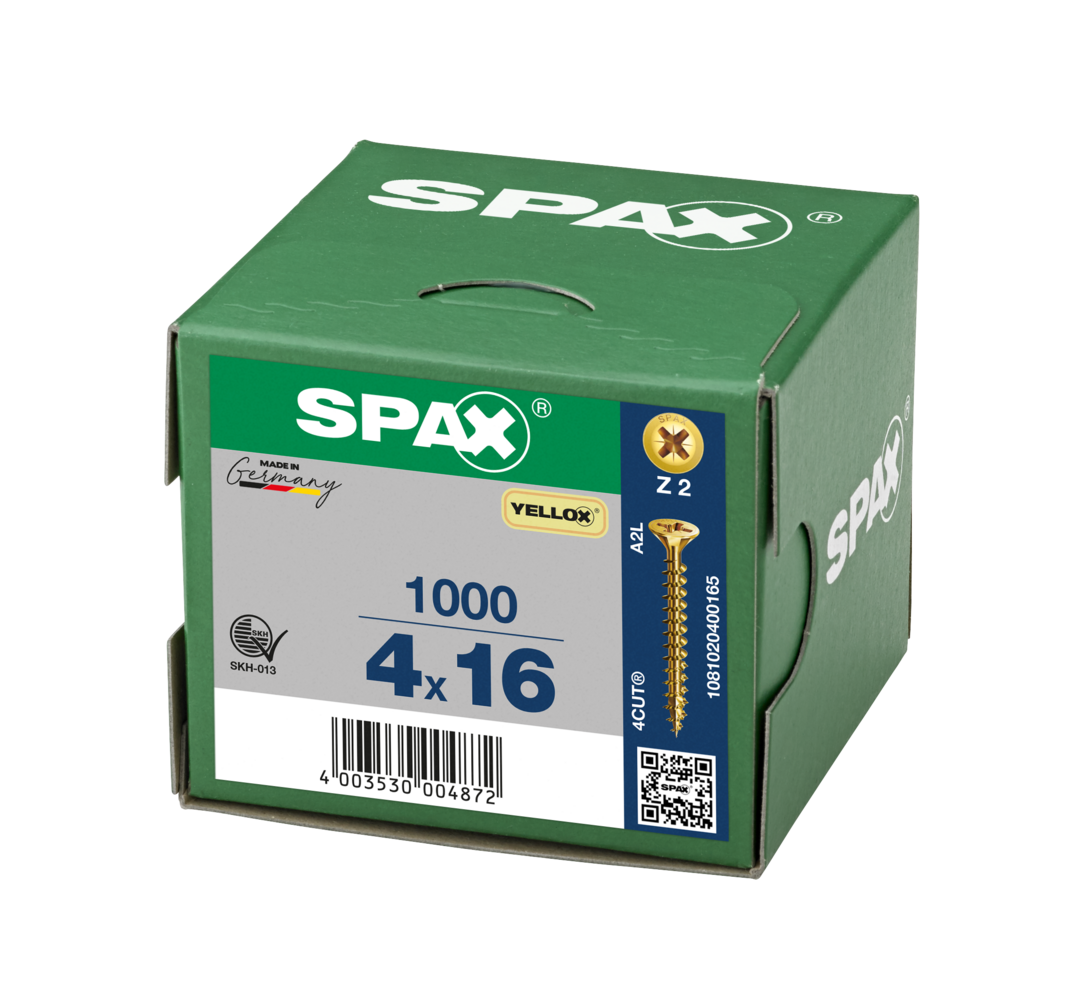 SPAX 4 x 16mm pozi countersunk Yellox woodscrew box of 1000