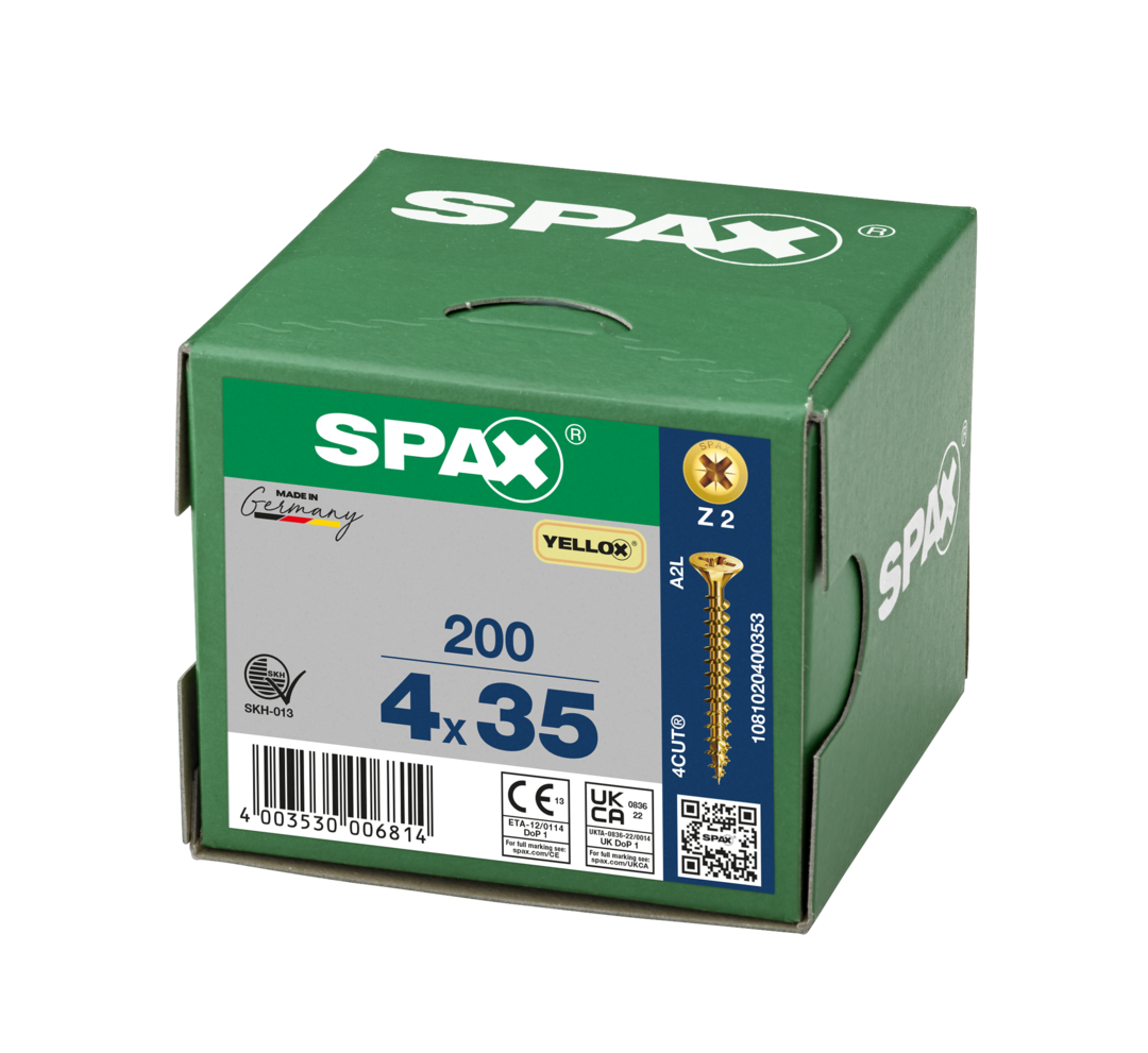 SPAX 4 x 35mm pozi countersunk Yellox woodscrew box of 200