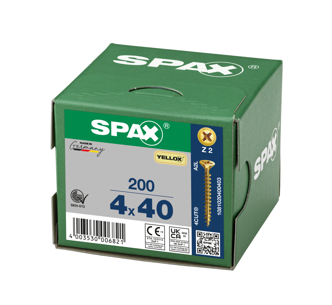 SPAX 4 x 40mm pozi countersunk Yellox woodscrew box of 200