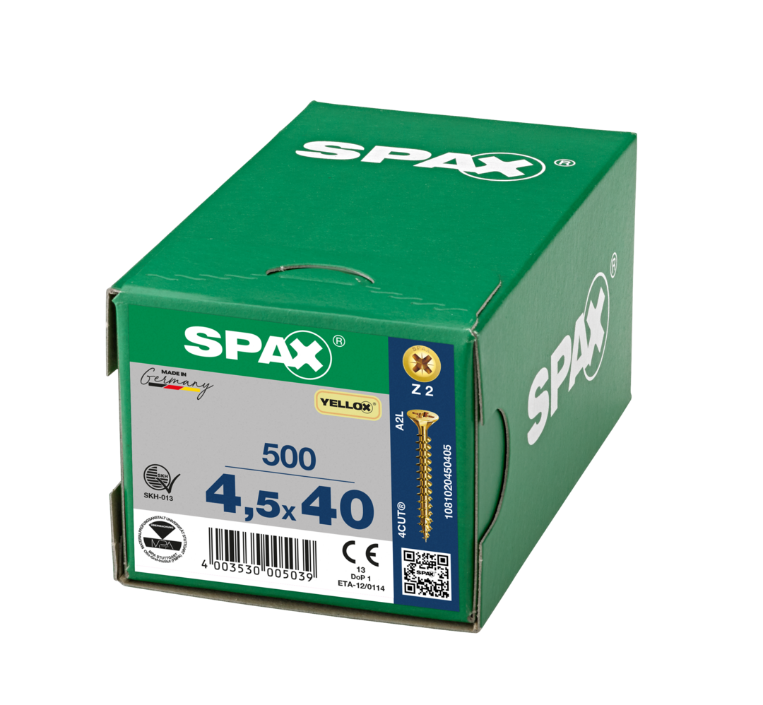 SPAX 4.5 x 40mm pozi countersunk Yellox woodscrew box of 500