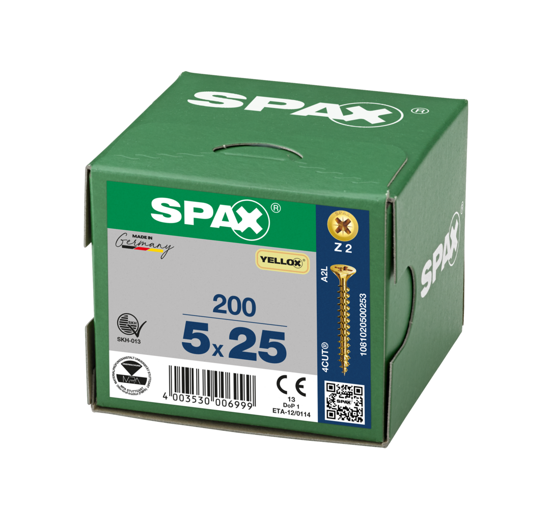 SPAX 5 x 25mm pozi countersunk Yellox woodscrew box of 200