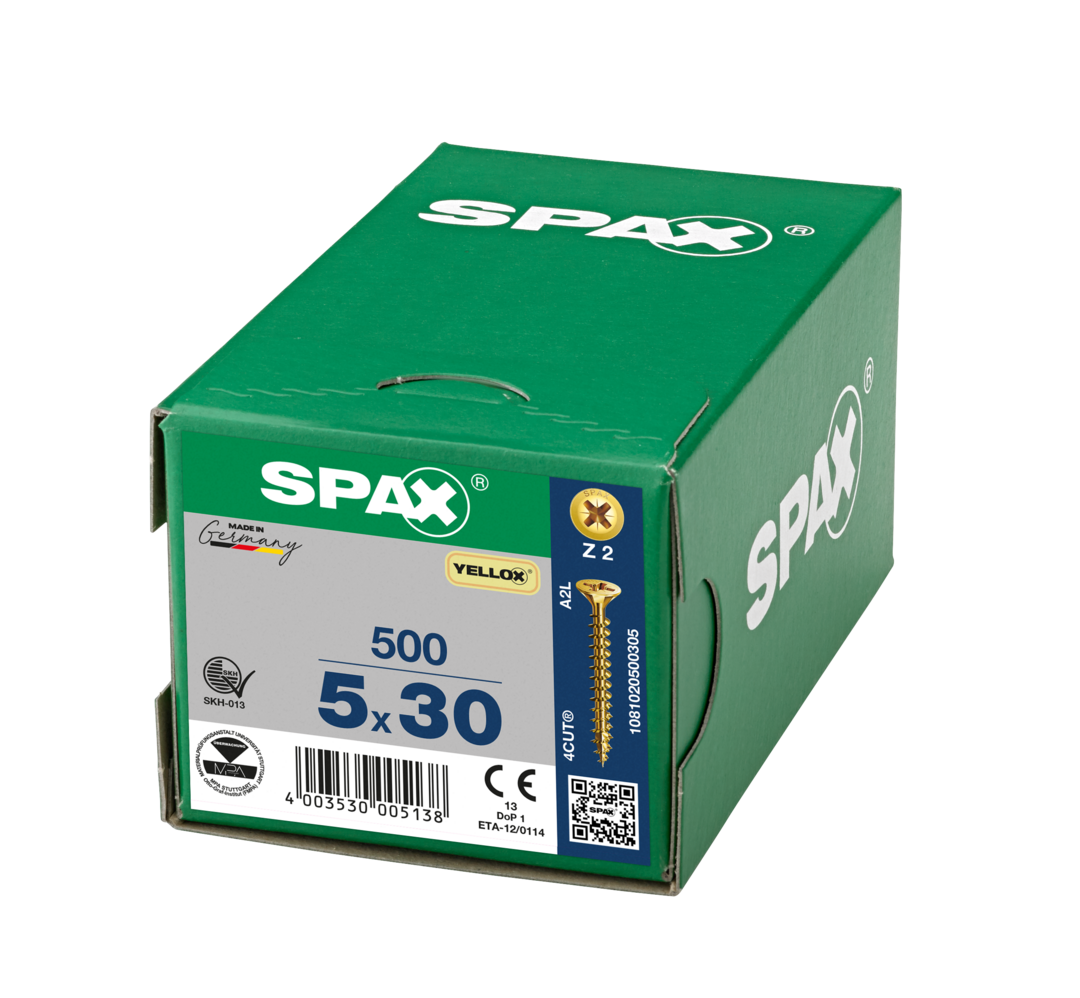SPAX 5 x 30mm pozi countersunk Yellox woodscrew box of 500