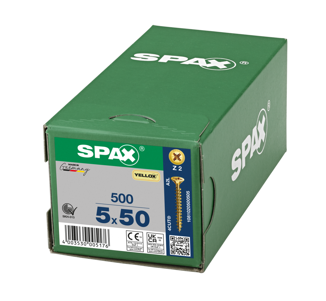 SPAX 5 x 50mm pozi countersunk Yellox woodscrew box of 500