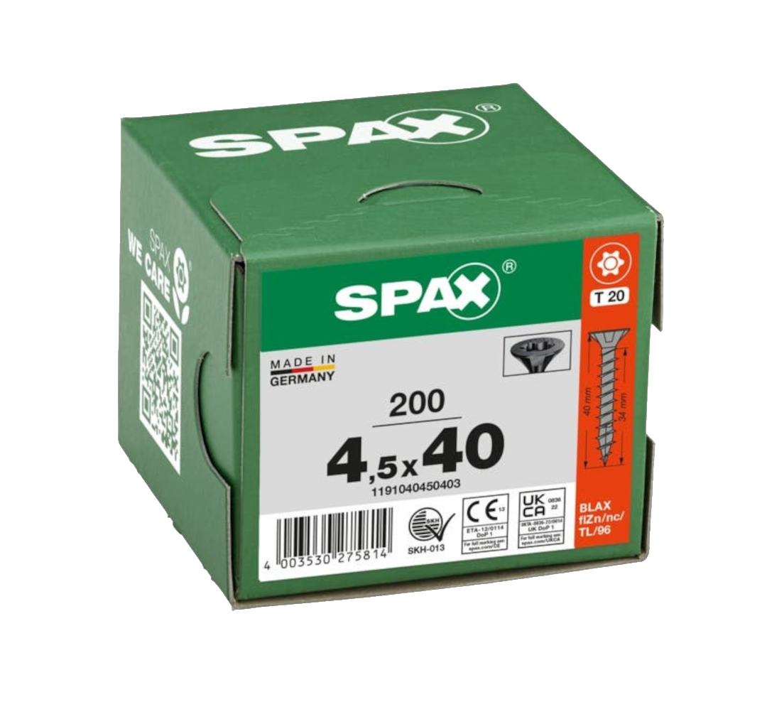 SPAX 4.5 x 40mm T-star countersunk Blax woodscrew box of 200 (QC1537)