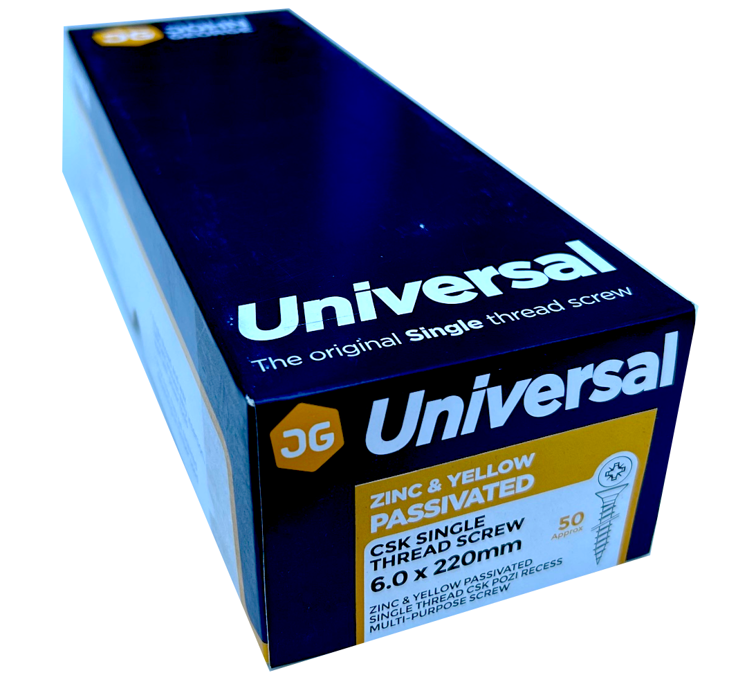 UNIVERSAL 6 x 220mm wood screw yellow zinc box of 50