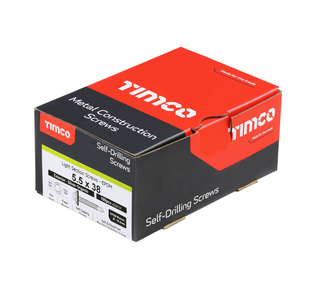 TIMCo L38W16 steel-to-steel hex drive construction screw box of 100 (QC1183)