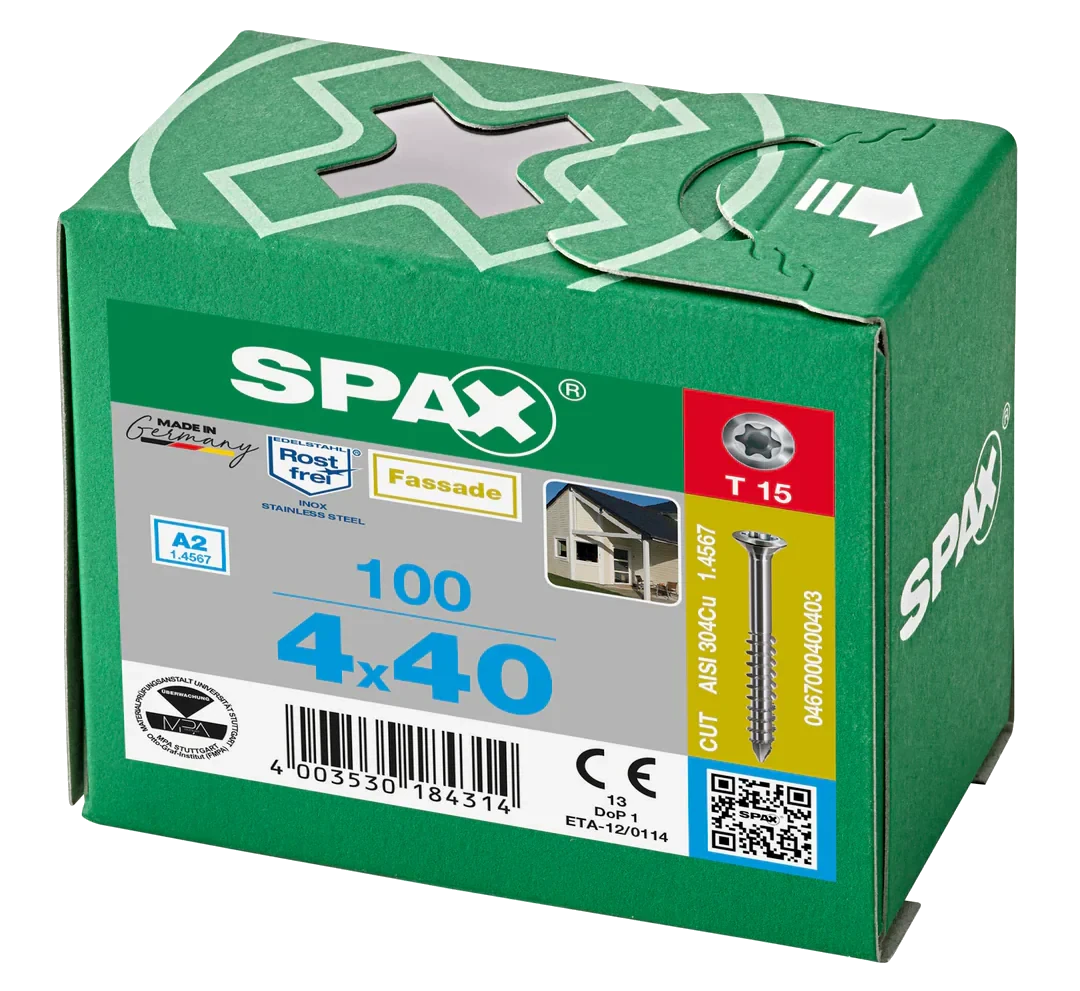 SPAX 4 x 40mm FACADE Screws A2 stainless steel box of 100